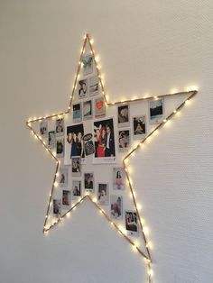 a star made out of photos and string lights