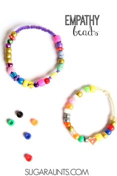 two bracelets with colorful beads on them and the words, empathty beads