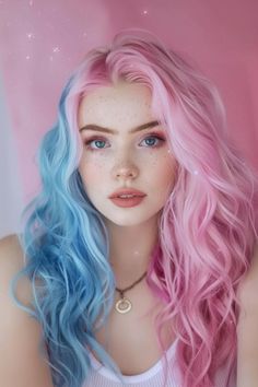 Click for More ➡️ | Save for Later ❤️  For a dreamy and ethereal look, try a pastel pink and blue ombre. This color combination is perfect for long, flowing hair and creates a soft, fairy-like appearance. (Pastel Pink and Blue Ombre) Pink Hair With Blue Highlights, Blue Pink Hair Color, Blue And Pink Hair Color, Blonde Pastel Hair, Light Blue And Pink Hair, Blue And Pink Hair Dye, Pink And Blue Hairstyles, Pink Blue Hair Ombre, Pink And Blue Ombre Hair