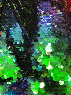 "Iridescent mermaid peacock green big paillette sequins 20 mm on stretch mesh base 2way 58/60\" Sold by the YD. Ships worldwide from Los Angeles California USA." Green Glamorous Sequin Fabric For Party Season, Glamorous Green Sequin Fabric For Party Season, Green Sequin Fabric For Party, Roblox Background, Gfx Roblox Background, Mermaid Green, Iridescent Mermaid, Huntington Park, Peacock Green