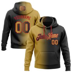 Custom Stitched Black Old Gold-Red Gradient Fashion Sports Pullover Sweatshirt Hoodie Fan Merchandise Hoodie With Team Name, Black Hoodie With Team Name For Streetwear, Black Streetwear Hoodie With Team Name, Black Team Name Hoodie Sweatshirt, Black Hoodie With Team Name For Sports Season, Black Team Spirit Hooded Sweatshirt, Black Hoodie With Team Name For Sports Events, Black Fan Apparel Hoodie With Team Name, Collegiate Black Sweatshirt With Drawstring Hood