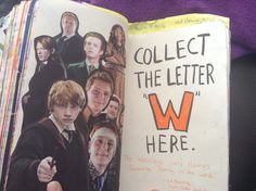 an open book with pictures of harry potter on it