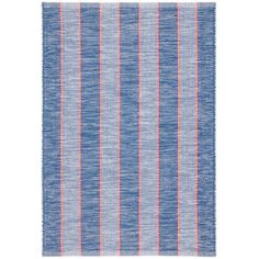 a blue and red striped rug on a white background