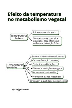 a white sheet with green text on it and the words effito da temperatura no metabolismo vegetal