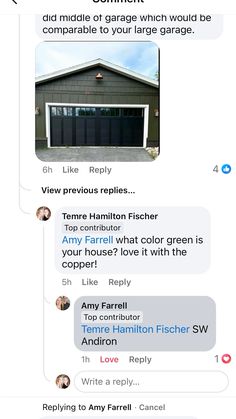 two people are texting to each other in front of a garage with the same message