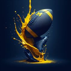 an image of a football with yellow paint splashing out of it's side