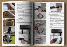 an open book with instructions on how to make a coffee table and other things in it