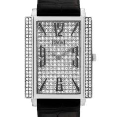 Piaget Black Tie White Gold Diamond Ladies Watch P10291 Card. Manual winding movement. 18k white gold case 28 x 34 mm. Exhibition transparent sapphire crystal caseback. 18k white gold original Piaget factory diamond bezel. Scratch resistant sapphire crystal. Original Piaget factory pav? diamond dial. Black leather strap with 18k white gold tang buckle. Diamond Watches For Men, Card Model, Rolex Air King, Gold Case, Bezel Diamond, Ladies Watch, Sapphire Crystal, Pave Diamonds, Black Tie