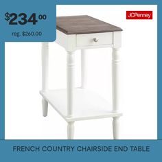 a white table with a wooden top and drawer on it for $ 28 00 reg $ 240 00