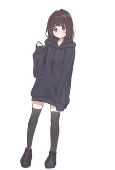 Anime Cute Outfits Drawing, Chibi Hoodie Reference, Chibi Hoodie Drawing, Oversized Sweater Drawing Reference, Comfy Outfit Drawing, Anime Sweater Drawing, Girl In Hoodie Drawing, Chibi Jacket, Character In Hoodie