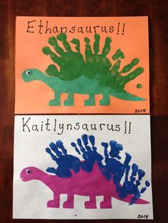 two children's books with dinosaurs on them