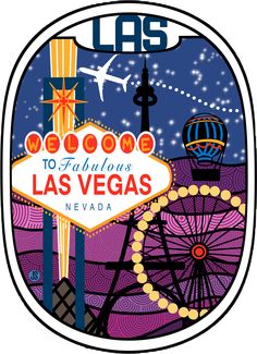 the las vegas sign with an airplane flying over it in the sky and stars above