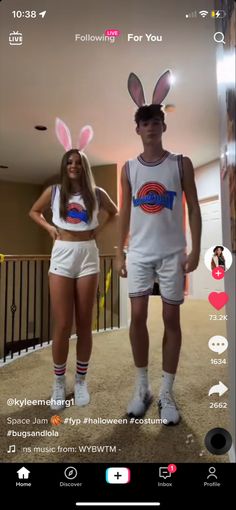 two people are wearing bunny ears and shorts