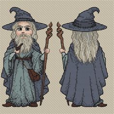 two wizard with long white hair and beards, one holding a staff while the other is