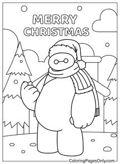 a christmas coloring page with a cartoon character