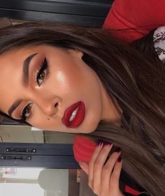 Red Lipstick Summer Makeup, Red Prom Dress Makeup, Red Dress Makeup, Red Makeup, Beauty Make-up