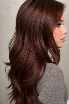 Chocolate Copper hair color is a rich, multidimensional blend of deep, warm chocolate brown and vibrant copper tones. This shade creates a luscious, radiant look that brings warmth to the face and adds a hint of spice to traditional brunette hues. Ideal for fall or any season, this color combines the richness of chocolate with a soft, fiery glow, making it perfect for anyone looking to add a touch of warmth and depth to their look. The blend of coppery highlights adds a natural-looking brightness, giving the hair a sun-kissed and luxurious effect. #ChocolateCopperHair #CopperHighlights #WarmBrunette #HairInspo #FallHairColor #RichHairColor #BrunetteVibes #HairGoals #CopperHairTrend #ChocolateCopper Chocolate Cooper, Cooper Hair, Winter Hair Colors, Rambut Brunette, Copper Hair Color, Hair Color Auburn, Red Heads, Winter Hair Color, Hair Color Highlights