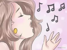 a drawing of a girl listening to music notes