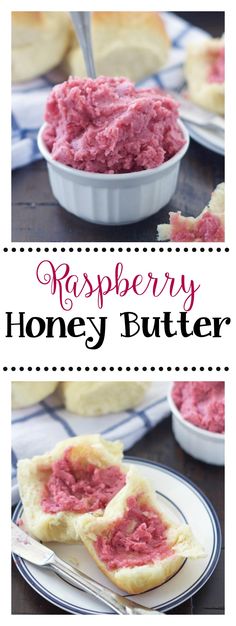 raspberry honey butter in a bowl on a plate