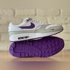 Nike Air Max 1 By You Id White Purple Gray Women Size 13/Men 11.5 Fj8893-900 New Purple Nikes, Nike Air Max 1, Purple Gray, Air Max 1, Grey Women, Purple Grey, White Nikes, Size 13, Air Max