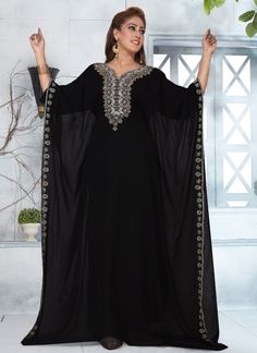 Party kaftan farasha patterned Black, Georgette Fabric, Handmade, Golden Embroidered, Dubai, Kaftans, XS, S, M, L, XL, 2XL, 3XL, 4XL, 5XL, 6XL, 7XL – Arabic attire Kaftan Pattern Caftan Dress, Kaftan Pattern Caftan Dress Style, Dress For Indian Wedding, Arabic Clothes, Embroidered Hijab, Crystals Decor, Kaftan Women, Arabic Clothing, Off Shoulder Evening Dress