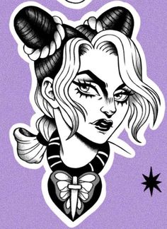 a drawing of a woman with horns on her head