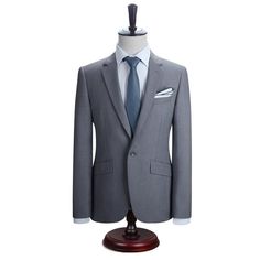 West Louis™ New York Slim Fit One Button Suit ( Blazer + Pants) Gray / XS - West Louis Fitted Gray Suit With Single Button, Gray Fitted Suit With Single Button, Fitted Single Button Gray Suit, Gray Single Button Suit For Office, Gray Single Breasted Suit For Office, Gray Single-breasted Suit For Office, Tailored Gray Suit For Office Wear, Flat Front Pants, Slim Fit Suits