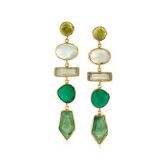 Multi-Gemstone and 5.25 ct. t.w. Prasiolite Drop Earrings in 18kt Gold Over Sterling | Ross-Simons Clay Gemstone, Earrings Stand, Gem Drop Earrings, Gemstone Drop Earrings, Aventurine Stone, Chalcedony Stone, Green Chalcedony, Earring Stand, Gold Statement Earrings