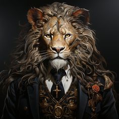 a painting of a lion wearing a suit and tie