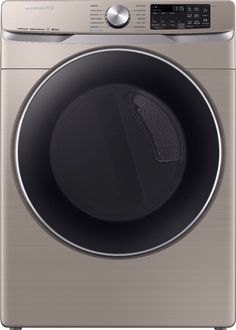 the front view of a silver and black washer with an automatic dryer in it