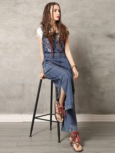 Sku CY-!26220 Material Cotton Style Loose Feature Embroidered Occasion Vintage Seasons Spring , Summer Type Casual Pants Bottoms Color DENIM Size S,M,L,XL,2XL,3XL Size chart: Please consult the size chart we provide for this item's measurements to help you decide which size to buy. Please note: There may be 1-3cm differ due to manual measurement. CMINCH Cm Bust Waist Hips Length S 80 72 92 125 M 84 76 96 125 L 88 80 100 125 XL 92 84 104 125 2XL 96 88 108 125 3XL 100 92 112 125 Full-length Denim Blue Jumpsuit For Spring, Spring Full Length Denim Jumpsuit, Denim Blue Straight Leg Overalls For Spring, Straight Leg Denim Blue Overalls For Spring, Loose Maxi Dress, Lantern Sleeve Dress, Sleeveless Short Dress, Original Fashion, Long Shirt Dress