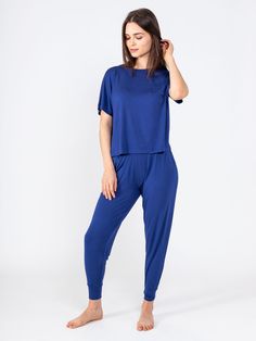 Bamboo Silk Sleep Pant – tasc Performance Relaxed Fit Viscose Sleepwear For Loungewear, Casual Viscose Sleepwear For Loungewear, Blue Relaxed Fit Yoga Pants For Loungewear, Versatile Blue Yoga Pants For Loungewear, Modal Loungewear Pants, Versatile Viscose Loungewear Bottoms, Versatile Viscose Bottoms For Loungewear, Stretch Viscose Pants For Loungewear, Solid Modal Pants For Loungewear