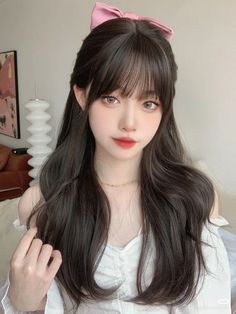 Hair Style Korea, Kawaii Hairstyles, Shot Hair Styles, Long Black Hair, Cortes De Cabello, Aesthetic Hair