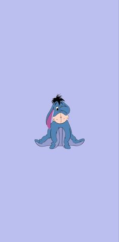 a cartoon character sitting on the ground in front of a blue background with an image of a