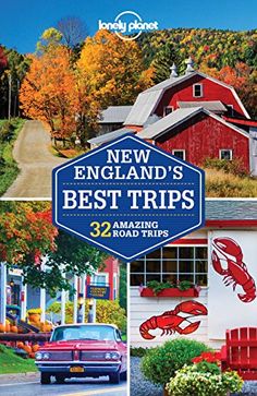 the cover of new england's best trips magazine, featuring images of red barns and lobsters