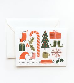 a christmas card with holiday items on it