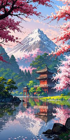 Japan Landscape Photography, Japan Landscape, Japon Illustration, Japanese Landscape, Art Gallery Wallpaper, Cool Wallpapers Art, Beautiful Landscape Wallpaper, Fantasy Art Landscapes, Fantasy Concept Art