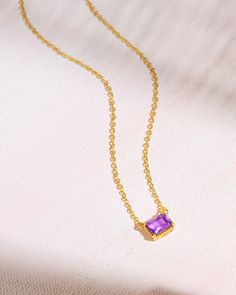 Owning an Amethyst is a symbol of royalty. This February birthstone is believed to strengthen relationships and give courage. Ancient Greeks thought that the amethyst guarded against intoxication. Amethyst derived its name from amethystos, a Greek word meaning “sober.”Gemstone - Amethyst (Composition - Natural, Enhancement - Heated)Metal - 14k Gold Plated over 925 Sterling SilverStone Size - 6 x 8 mm, Product Weight - 2.20 gm, Product Length 18 Inch (16+2 Ext.)".925" sterling silver quality stam Yellow Gold Birthstone Necklace With Amethyst, Purple Amethyst Birthstone Necklace For Anniversary, Amethyst Birthstone Necklace In Yellow Gold As A Gift, Amethyst Birthstone Necklace In Yellow Gold For Gift, Yellow Gold Amethyst Birthstone Necklace, Gold Amethyst Birthstone Necklace For Anniversary, Purple Jewelry For May Birthstone Gifts, Amethyst Gemstone Birthstone Necklace For Anniversary, Gold Amethyst Birthstone Necklace For Gift