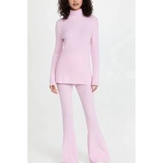 Cozy Pink Sweater And Pants Set Size M New Condition Super Soft, Stretchy Knit Fabric: 90% Wool 10% Cashmere Flare Silhouette On Pants Knitted Flare Pants, Flair Pants, Something Navy, Ribbed Turtleneck Sweater, Pink Set, Ribbed Turtleneck, Clothing Essentials, Navy Sweaters, China Fashion