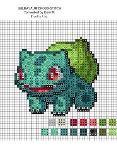 a cross stitch pattern with an image of a blue and green dragon