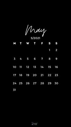 a black and white calendar with the word may written in cursive writing on it