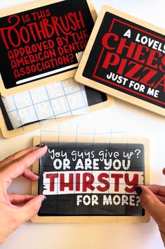 three coasters that say you are sorry for more than two pizza slices, and one has