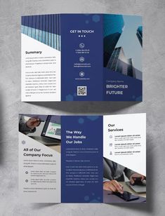 two fold brochure with blue and white design