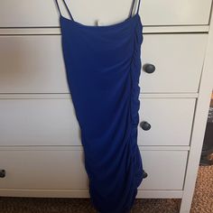 Never Before Worn, Went With A Different Option. Very Flattering Chic Blue Mini Dress With Ruched Back, Blue Mini Dress With Ruched Back For Night Out, Blue Midi Dress With Ruched Back, Elegant Blue Mini Dress With Ruched Sides, Chic Blue Dress With Ruched Sides, Chic Blue Dresses With Ruched Sides, Blue Ruched Dress For Night Out, Blue Dress With Ruched Sides For Night Out, Blue Dresses With Ruched Sides For Night Out