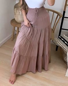 High Waist Drawstring Shirring Detail Maxi Skirt High Waist Skirt Outfit, Waist Skirt Outfit, Modest Outfits Dresses, Maxi Skirt White, Red Bean, High Waist Skirt, Skirt White, Hottest Fashion Trends, Skirt Outfit