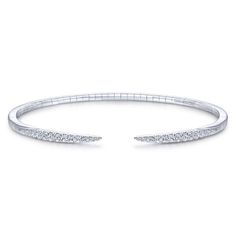 14K White Gold Diamond Bangle White Gold Bangle Bracelet, Gabriel Jewelry, White Gold Bangle, Suzanne Kalan, Classic Wedding Band, White Gold Bracelet, Diamond Bangle, Bangles Jewelry, Cool Tones