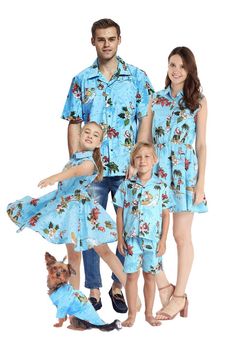 Santa Loves Hawaii! Choose Styles for Women, Men, Girls, Boys, and Dogs! 100% Cotton. Great for parties, family gatherings, reunions, trips, family photos and more! Christmas Turquoise, Turquoise Men, Collared Shirt Dress, Xl Girls, Shirt Detail, Family Set, 1 Girl, Father Daughter, Matching Family Outfits