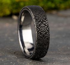 The Conquerer, 9mm - Black Titanium | Benchmark Rings Black Etched Rings For Formal Occasions, Formal Black Etched Rings, Ottoman Pattern, How To Clean Metal, Mens Wedding Bands, Yellow Black, Precious Metals, Fashion Rings, Wedding Band