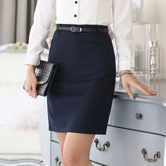 Lasaky - Navy Blue Color Block Adult Pencil Skirt with Solid Color Design Wrap Around Skirt, Brown Outfit, Blue Outfit, Navy Blue Color, Types Of Skirts, Olivia Mark, Color Block, Pencil Skirt, Color Design