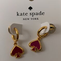 Kate Spade Everyday Spade Huggies Earrings *New With Tags *Gold-Tone Huggies Earrings (0.25" In Diameter) *Gold-Tone Candied Plum Enamel Spade Drop Charm *Includes Kate Spade Dust Bag Trendy Kate Spade Jewelry For Party, Trendy Kate Spade Party Jewelry, Elegant Pink Kate Spade Earrings, Pink Elegant Hoop Earrings For Valentine's Day, Elegant Pink Hoop Earrings For Valentine's Day, Kate Spade Drop Earrings As Gift, Kate Spade Red Earrings For Gift, Adjustable Pink Kate Spade Jewelry, Kate Spade Dangle Earrings As A Gift